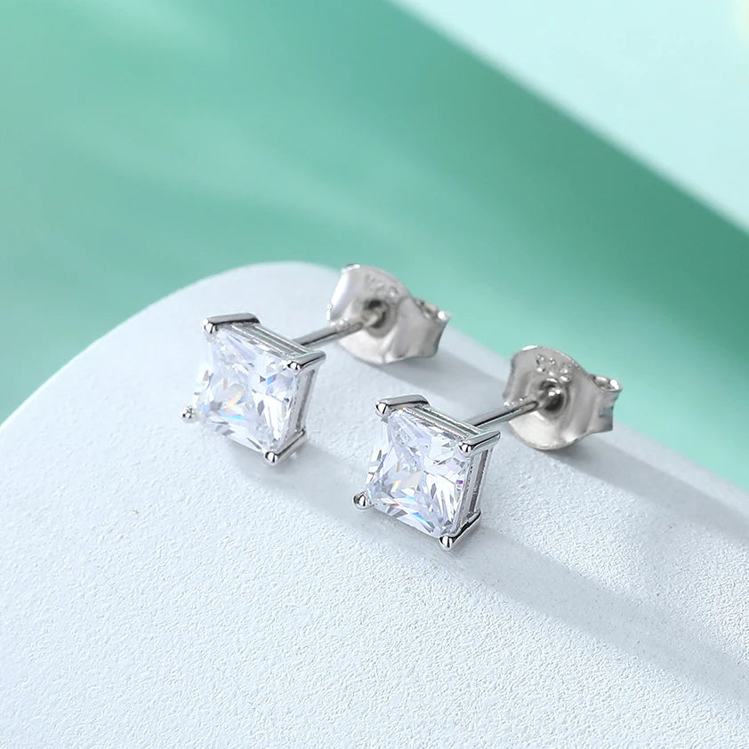 Classic Studs Princess Cut 5*5mm CZ Stone Jewelry Women Non Allergic 925 Sterling Silver Earrings