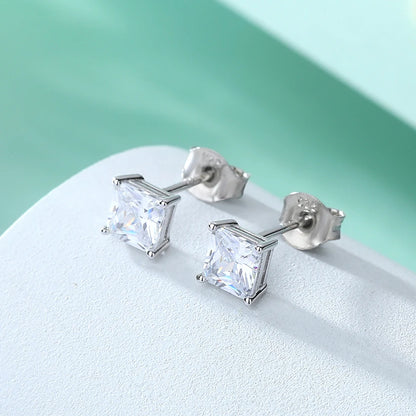 Classic Studs Princess Cut 5*5mm CZ Stone Jewelry Women Non Allergic 925 Sterling Silver Earrings