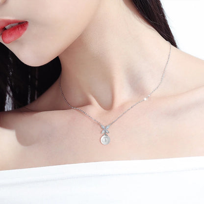 Fashion Freshwater Pearl Pendant 10mm 4 Marquise Cut Rhdoum Plating 925 Silver Necklaces