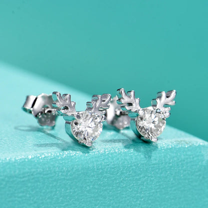 Jeweller Buy Cute Deer Horn Shape Earrings 925 Sterling Silver Round Brilliant Cut Moissanite Diamond Stud