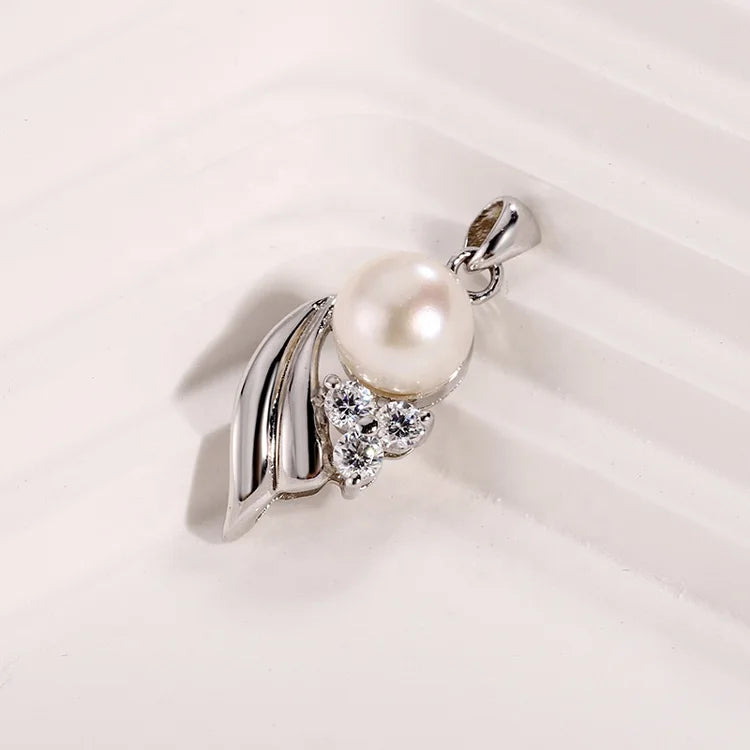 Custom logo fine fashion jewellery modern diamond 925 sterling silver freshwater pearl necklace pendants for pearl setting