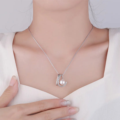 Custom logo modern diamond pendants sterling silver 925 freshwater pearl ladies necklace pendant
