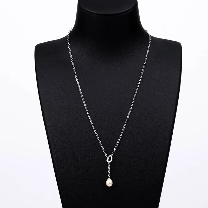 925 sterling silver women teardrop pearl charm drop pendant necklace with pearl pendant