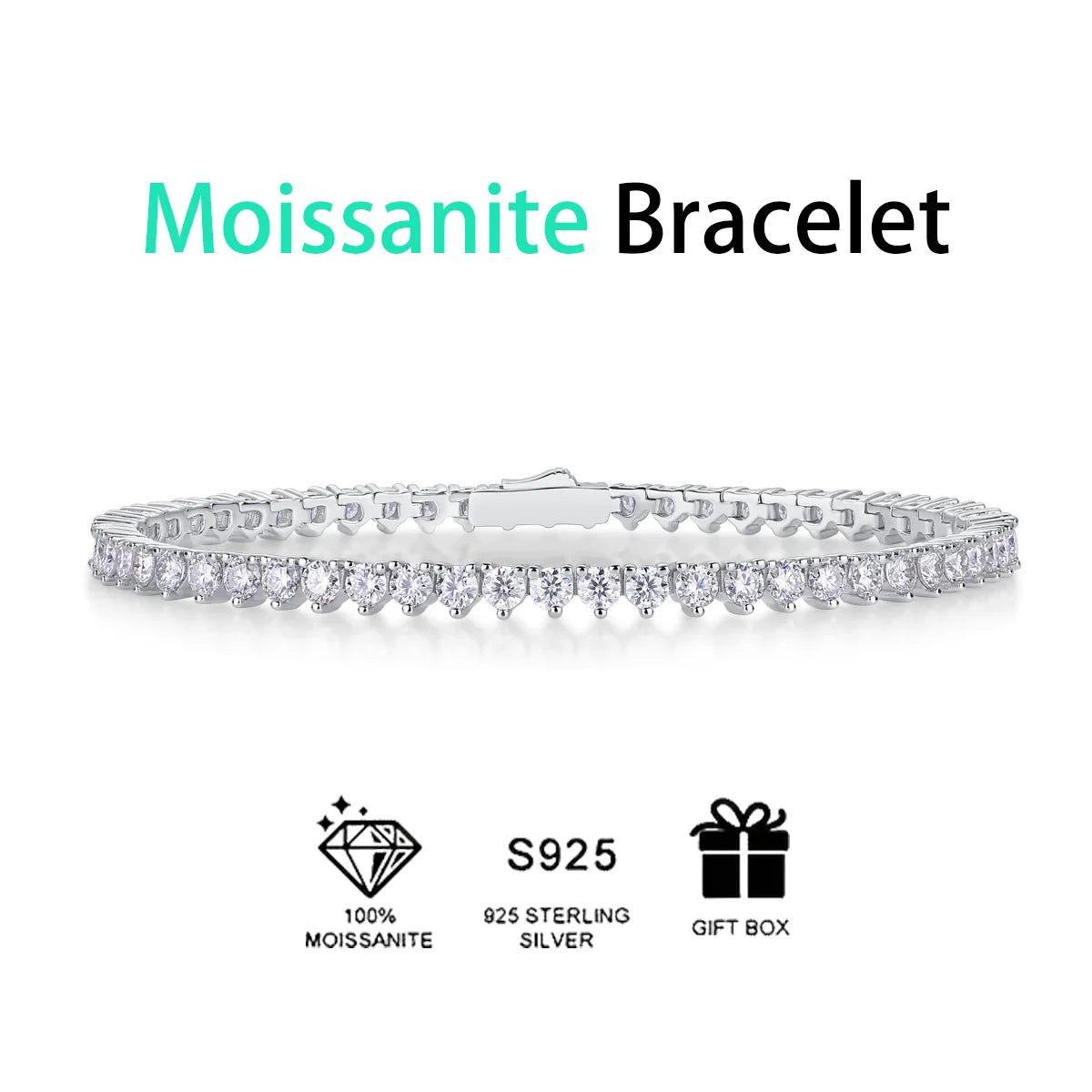 925 Solid Silver Diamond Moissanite Crystal Round Bracelet 925 Sterling Silver Bracelet Moissanite Bracelet Gift L231013233