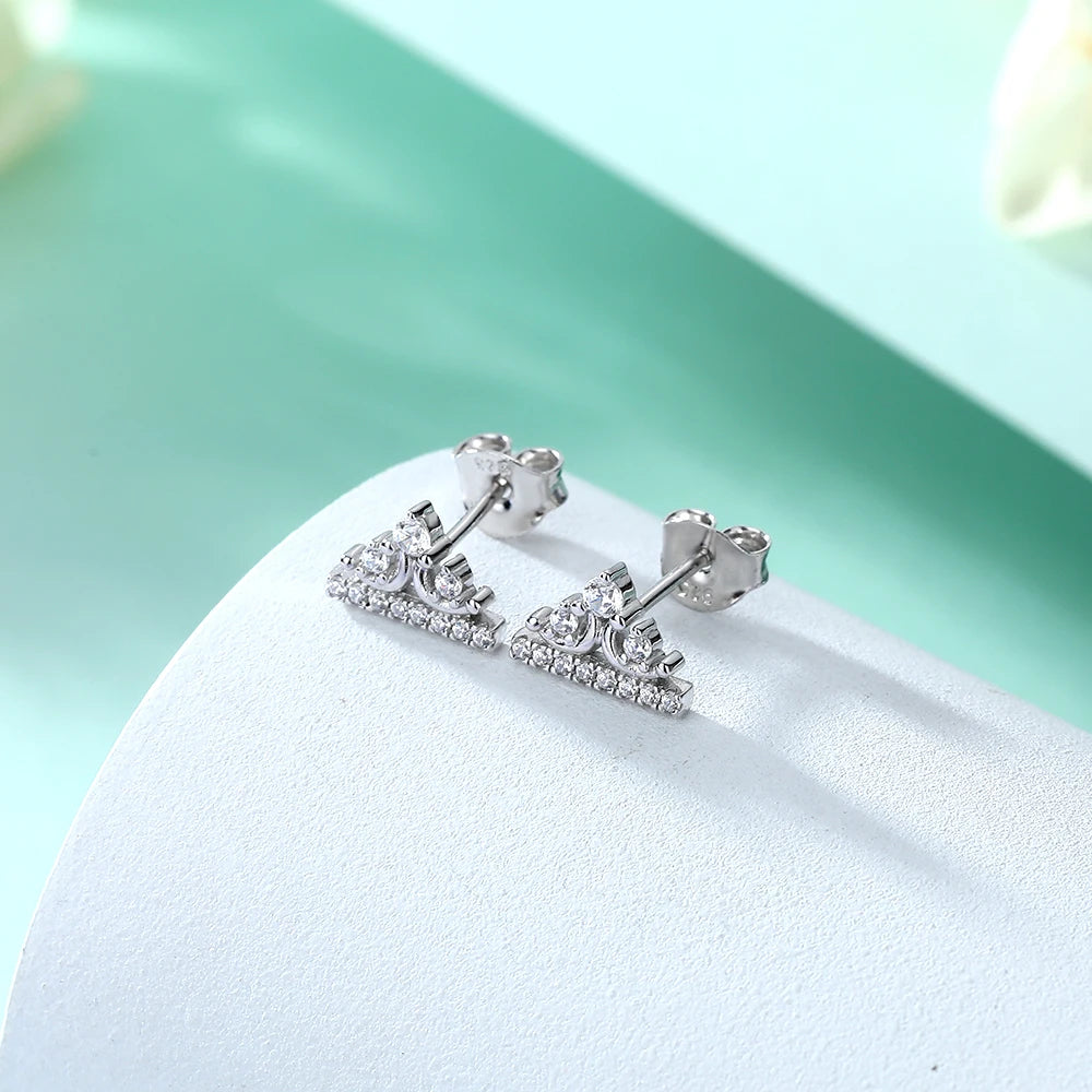 Luxury Crown Shaped Studs Jewelry Women Non Fading Rhodium Plated Earrings 925 Silver