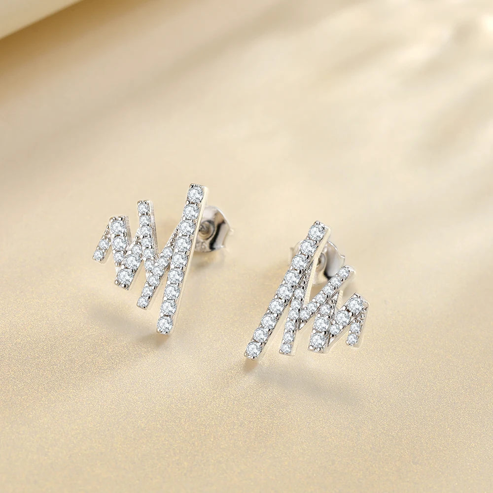 Fashion silver jewelry zig zag earrings studs women rhodium plated 925 sterling silver statement earrings