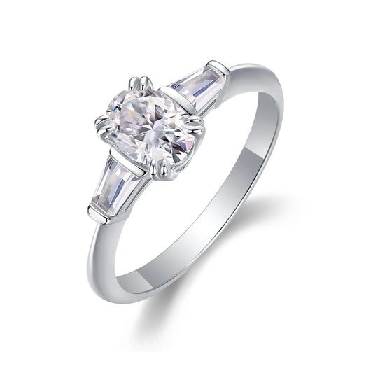 925 Sterling Silver Moissanite Engagement Ring - Sparkling 3ct Center Stone with Rhodium Plated Jewelry for Women