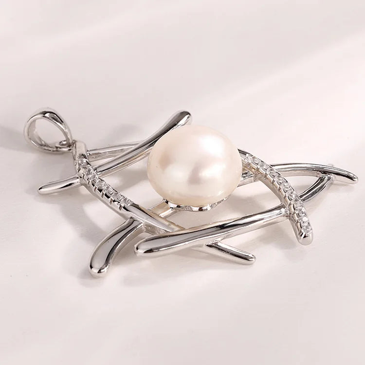 Fashion jewelry 925 sterling silver dainty diamond necklace pendants and charms with freshwater pearl