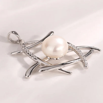 Fashion jewelry 925 sterling silver dainty diamond necklace pendants and charms with freshwater pearl