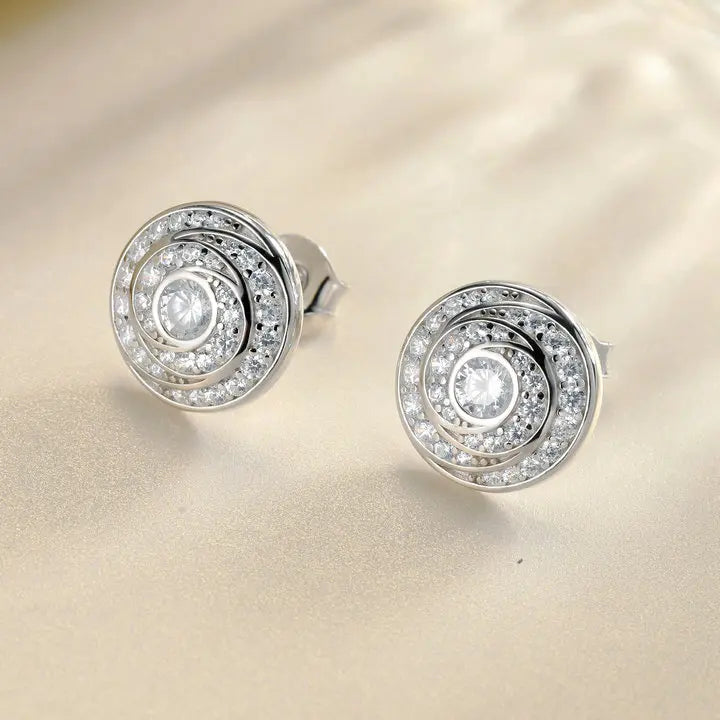 Vintage Sterling Silver Stud Earrings Women Rhodium Plated Zircon Women 925 Silver Small Stud Earrings