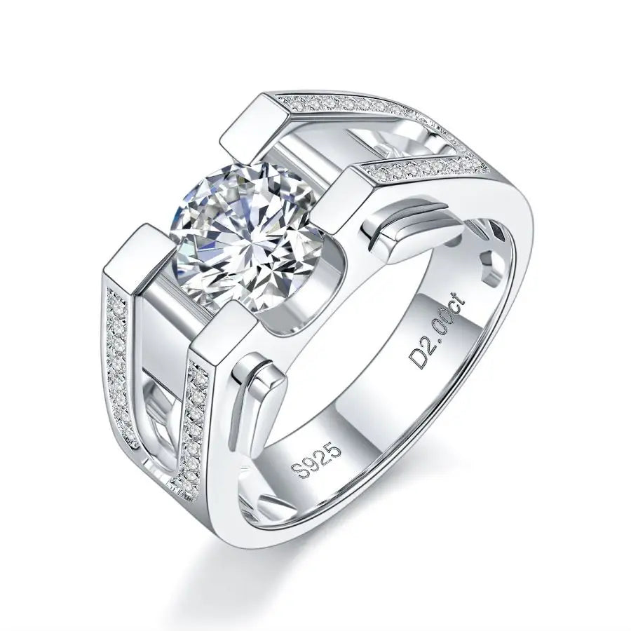 1/2 Carat 925 Silver Lab Moissanite Men's Ring - Luxurious Ultra-Shiny Birthday, Anniversary & Christmas Gift