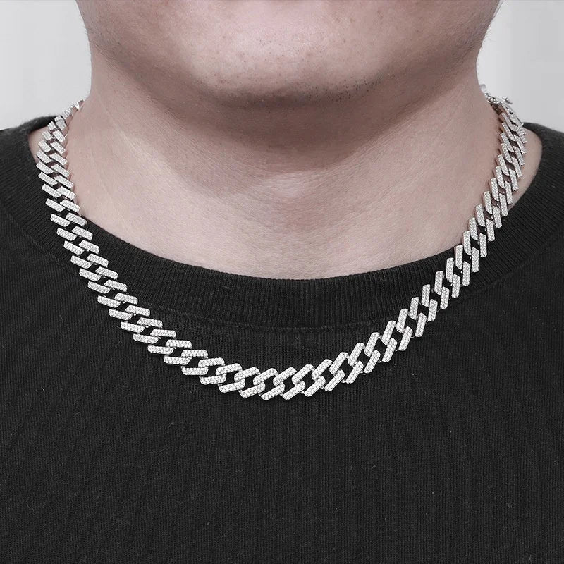 Trendy Hip Hop full diamond 8mm 10mm Cuban chain link 925 Sterling silver Cuban necklace