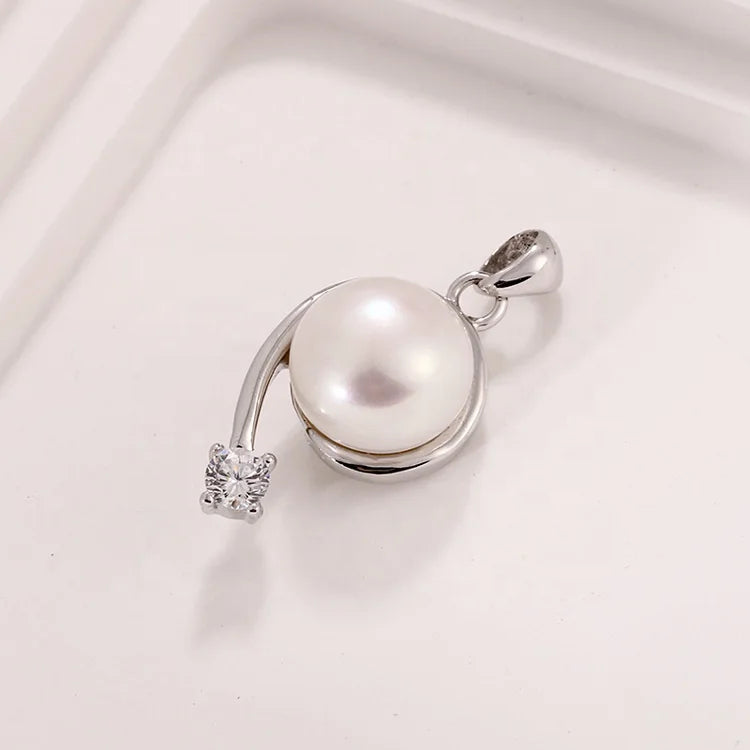 Custom modern 925 sterling silver diamond freshwater pearl ladies necklace charm pendant