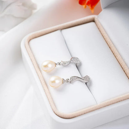 Unique statement crystal diamond setting 925 sterling silver freshwater pearl dangle drop earrings