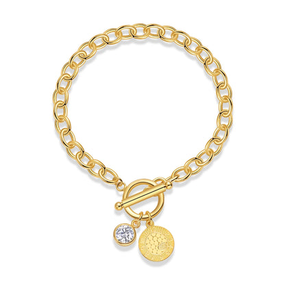 Cuban Link Bracelet with Pendant - S925 Sterling Silver Gold-Plated, Bold and Stylish Design for Men and Women