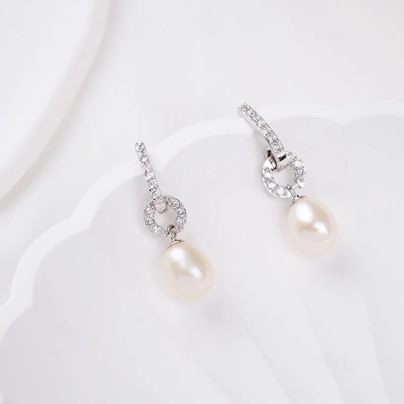 Bulk wholesale fashion statement cubic zirconia 925 sterling silver pearl dangle earrings