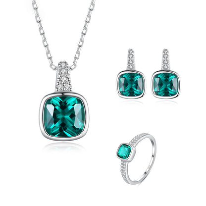 Silver Jewelry Set Women Jewelry Colorful Stone Ring Necklace Earring Non Tarnish Gold Plated Jewelry Sets