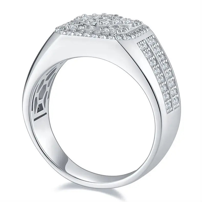 925 Sterling Silver 18K White Gold-Plated Moissanite Men's Ring, Perfect for Everyday, Parties, Weddings & Anniversaries