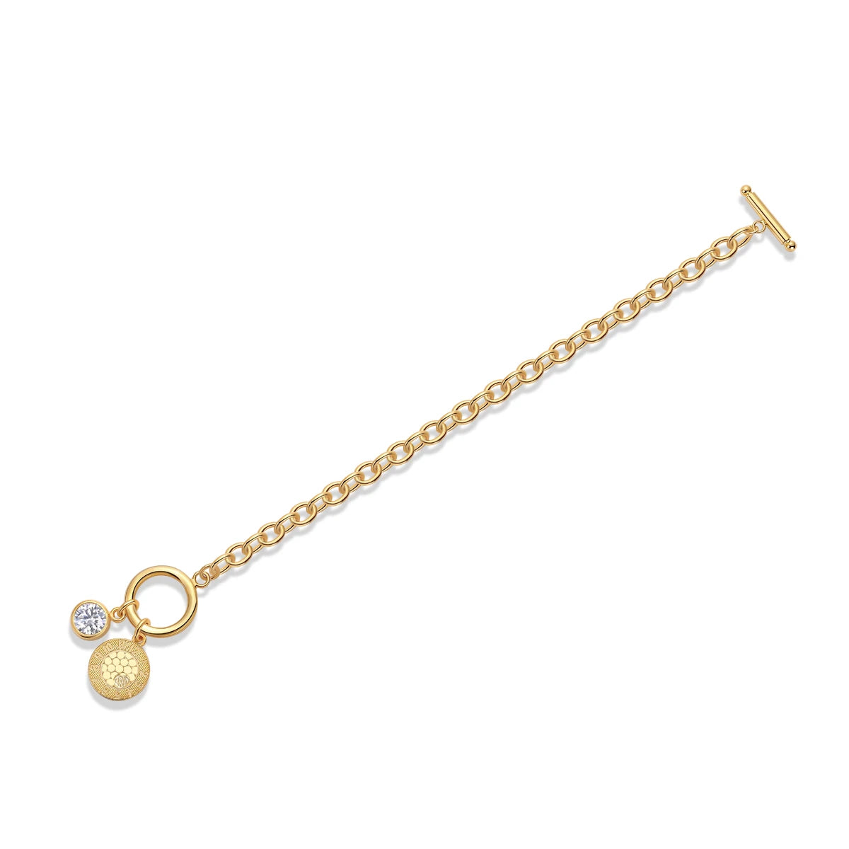 Cuban Link Bracelet with Pendant - S925 Sterling Silver Gold-Plated, Bold and Stylish Design for Men and Women