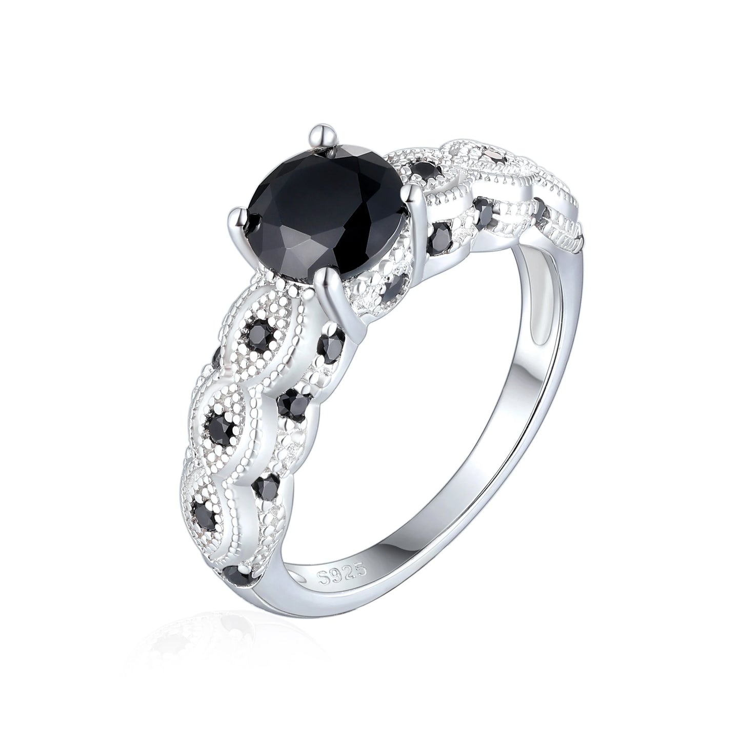 Simple Wedding Ring Bride Promise Fine Jewelry Rhodium Plated Silver Black Zirconia Rings