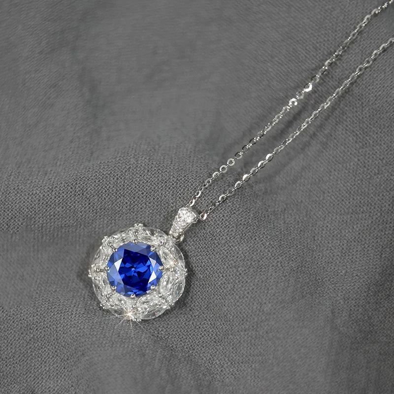 Jeweller Buy Fashionable 925 Sterling Silver Necklace Trendy 3CT Moissanite Diamond Blue Green Pendant Link