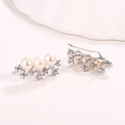 3 triple pearl stud 925 sterling silver freshwater cultured pearl post earrings with three pearls