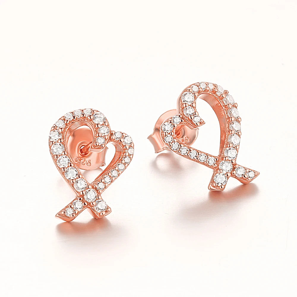 Luxury Heart Earring Studs Hollow Out Design Full-diamond Jewelry Rhodium Plating 925 Silver Earring Studs