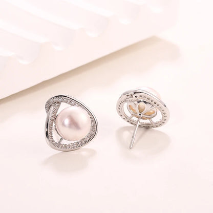 Wholesale Customized 925 Sterling Silver Rhodium Plated natural genuine freshwater pearl stud earring for  Wedding Party Gift