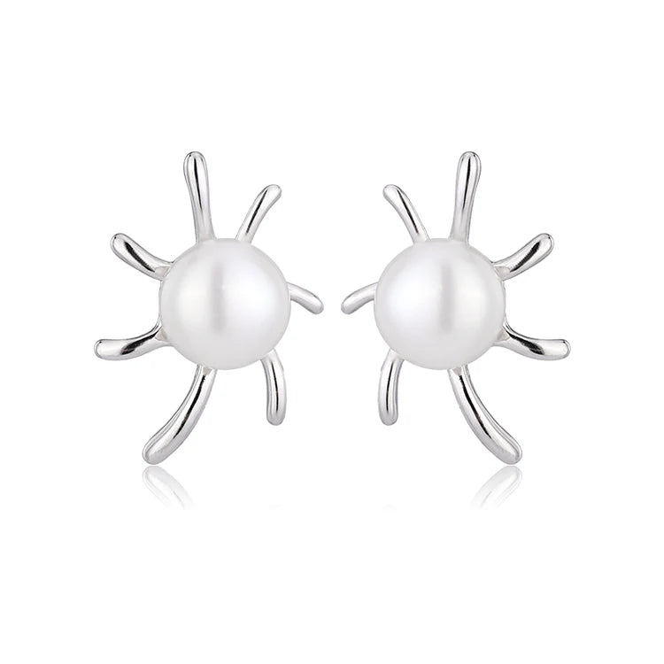 OEM mini fashion jewelry 925 sterling silver statement geometric ladies studs earrings with freshwater pearl