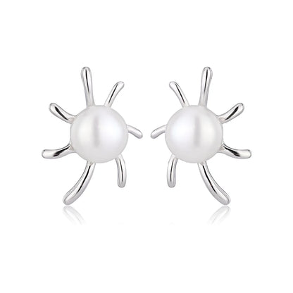 OEM mini fashion jewelry 925 sterling silver statement geometric ladies studs earrings with freshwater pearl