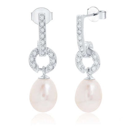 Bulk wholesale fashion statement cubic zirconia 925 sterling silver pearl dangle earrings