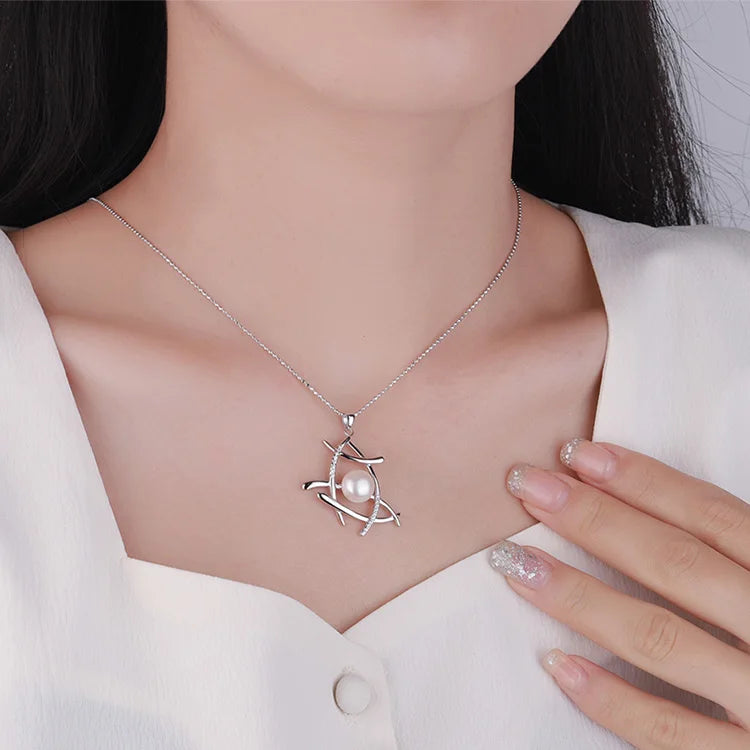 Fashion jewelry 925 sterling silver dainty diamond necklace pendants and charms with freshwater pearl