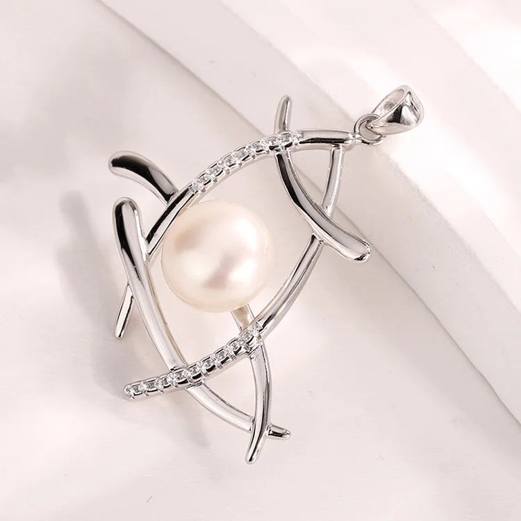 Fashion jewelry 925 sterling silver dainty diamond necklace pendants and charms with freshwater pearl