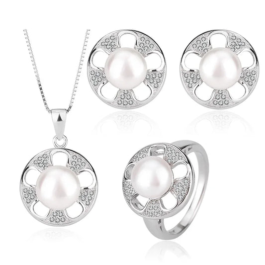 Custom fashion ladies jewelry 925 sterling silver necklace studs earrings sets