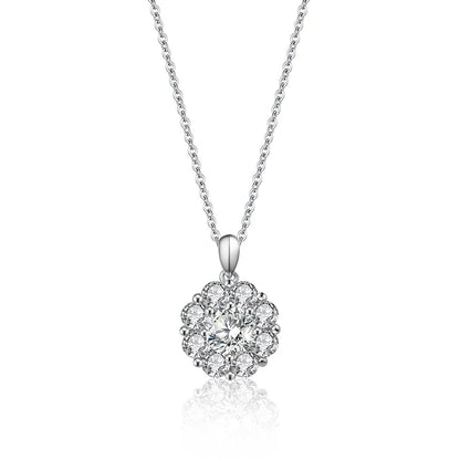 Jeweller Buy Fashionable 925 Sterling Silver Necklace with 1 Carat Moissanite Diamond Flower Pendant Trendy Link Chain
