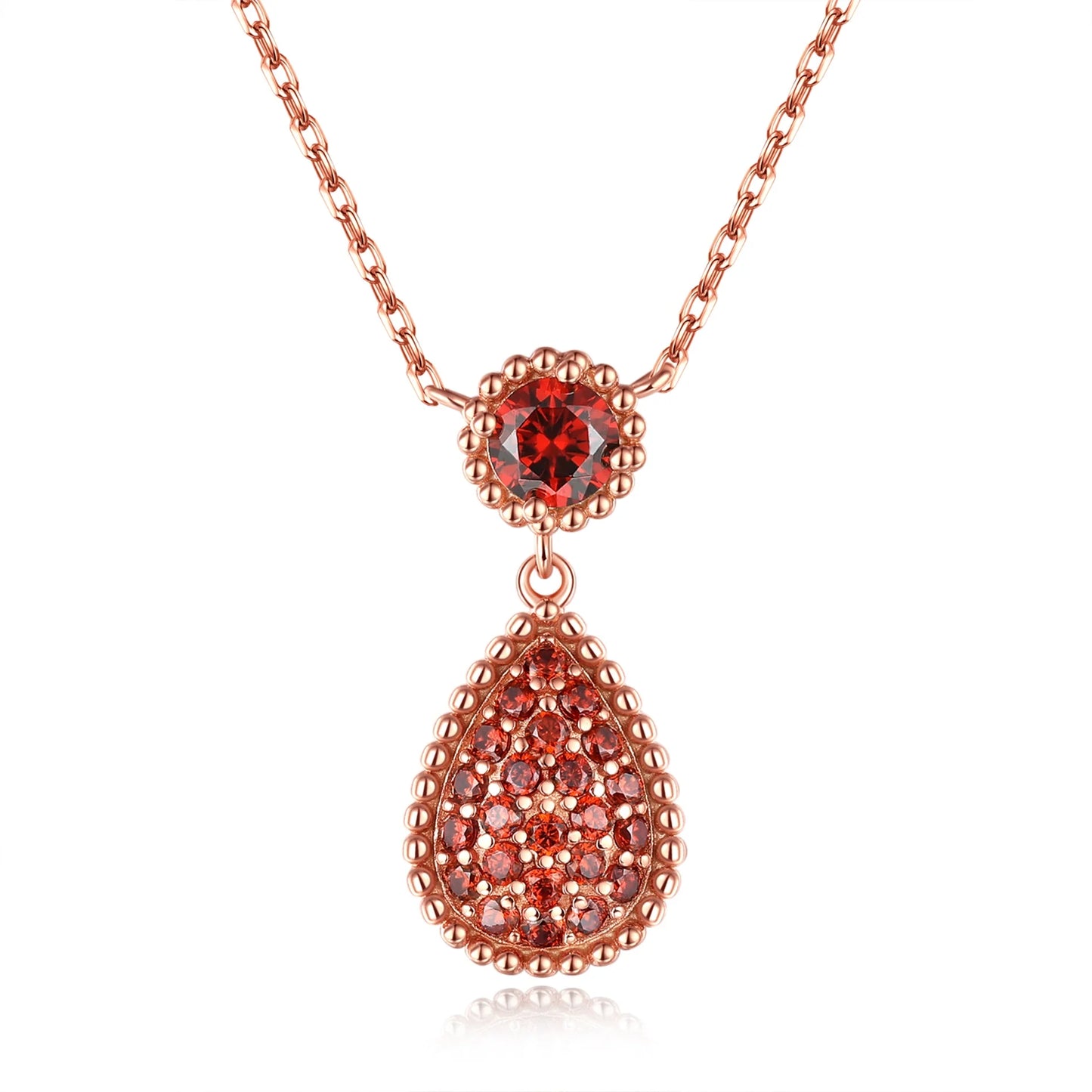 Classic Pear solitaire necklace 18k real rose gold plated cubic zirconia garnet pendant necklace 925 silver