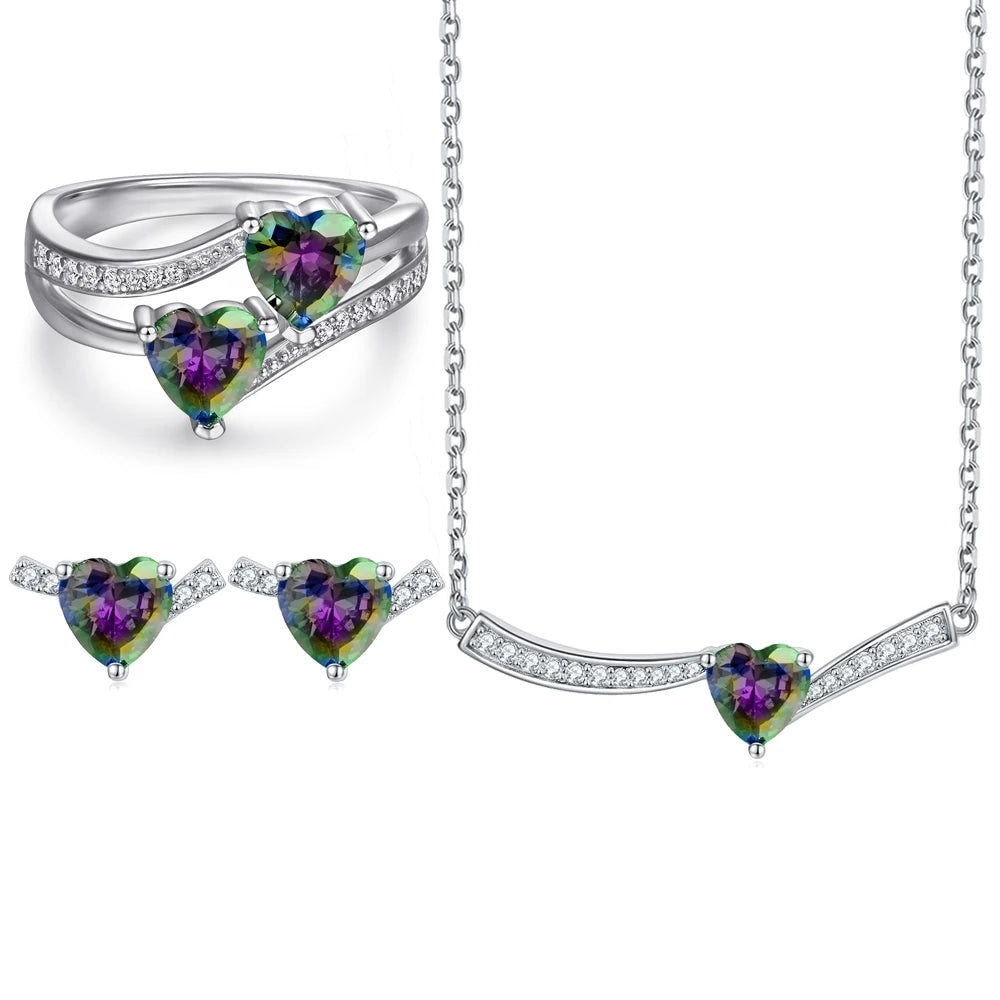 Silver Jewelry Set Women Jewelry Colorful Stone Ring Necklace Earring Non Tarnish Gold Plated Jewelry Sets