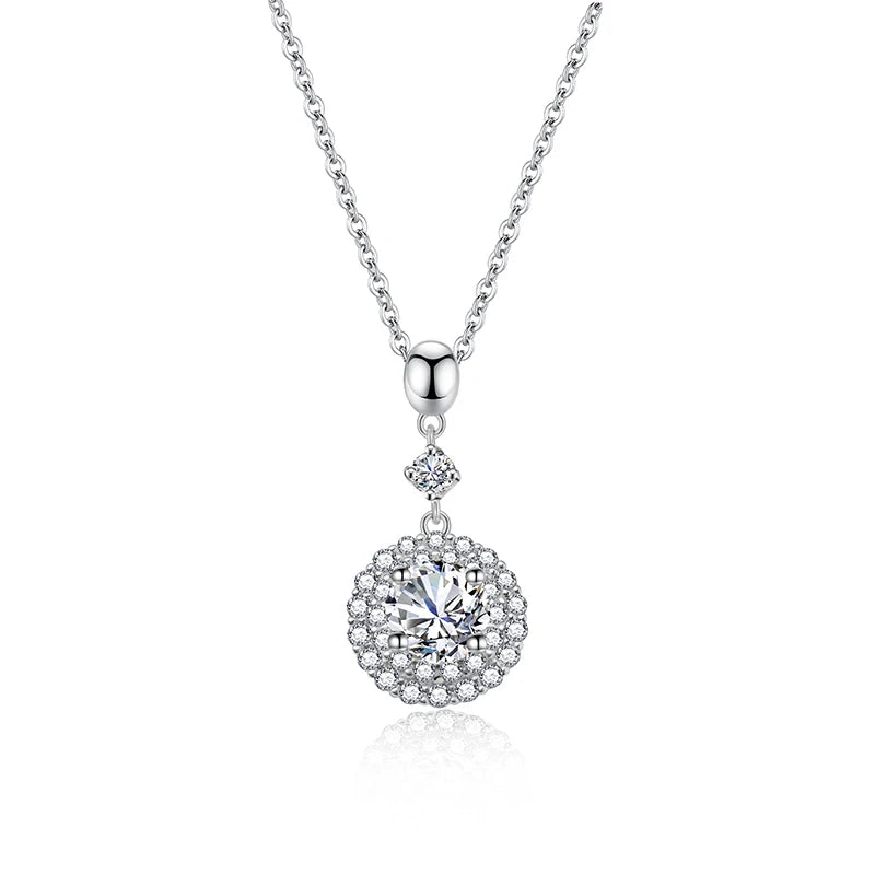 Jeweller Buy Trendy 925 Sterling Silver Necklace with Iced out Moissanite round Pendant Fine Jewelry with Link Chain