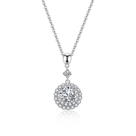 Jeweller Buy Trendy 925 Sterling Silver Necklace with Iced out Moissanite round Pendant Fine Jewelry with Link Chain