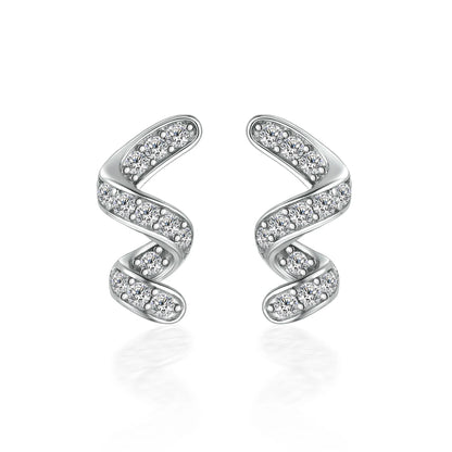 Twisted Huggie Hoop Earrings Cubic Zirconia Rhodium Plated Dainty Gift Girl Earrings 925 Silver