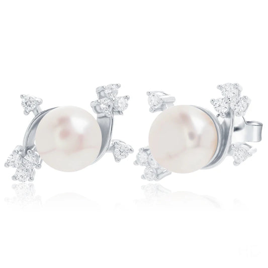 Wholesale cubic zirconia bridal party 925 sterling silver pearl zircon stud earrings for women