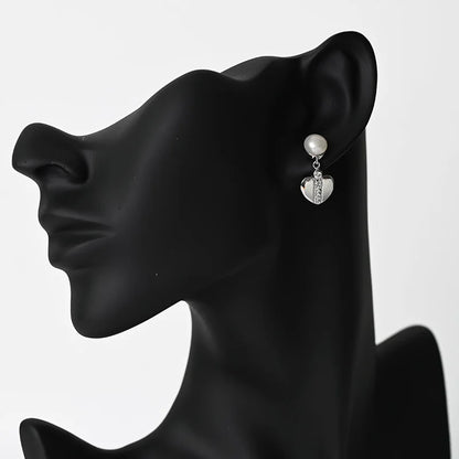 925 Sterling Silver Rhodium Plated Heart Freshwater Pearl pendant drop stud earrings Earrings for Women Wedding Party Gift