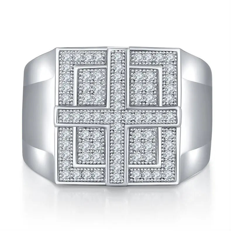 Men's Moissanite Cross Ring, 925 Silver, Trendy Jewelry for Daily/Party Wear, Perfect Birthday Gift for Friends