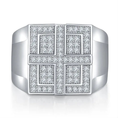 Men's Moissanite Cross Ring, 925 Silver, Trendy Jewelry for Daily/Party Wear, Perfect Birthday Gift for Friends