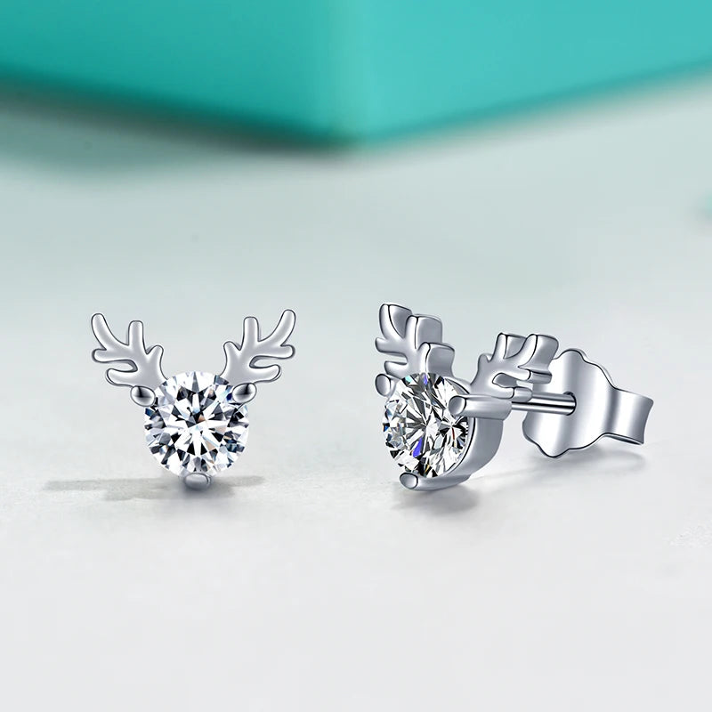 Jeweller Buy Cute Deer Horn Shape Earrings 925 Sterling Silver Round Brilliant Cut Moissanite Diamond Stud