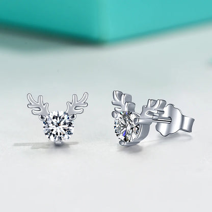 Jeweller Buy Cute Deer Horn Shape Earrings 925 Sterling Silver Round Brilliant Cut Moissanite Diamond Stud