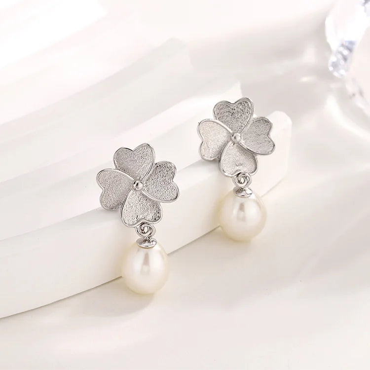 Jewelry bulk wholesale 925 sterling silver flower four 4 leaf clove stud earrings for women