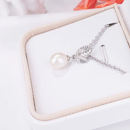 Beautiful ladies 925 sterling silver necklace simple minimalist freshwater pearl pendant for women