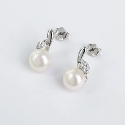 Fashion trending 925 sterling silver jewelry freshwater pearl simple stud women earrings with zircons