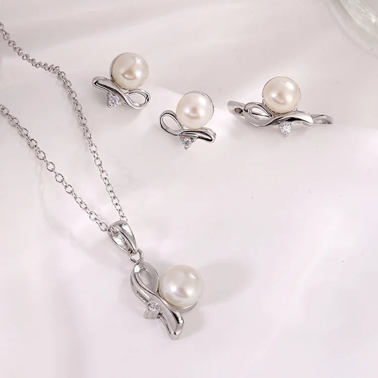 Wholesale ladies fine zirconia jewelry 925 sterling silver fresh water pearl earring pendant necklace set